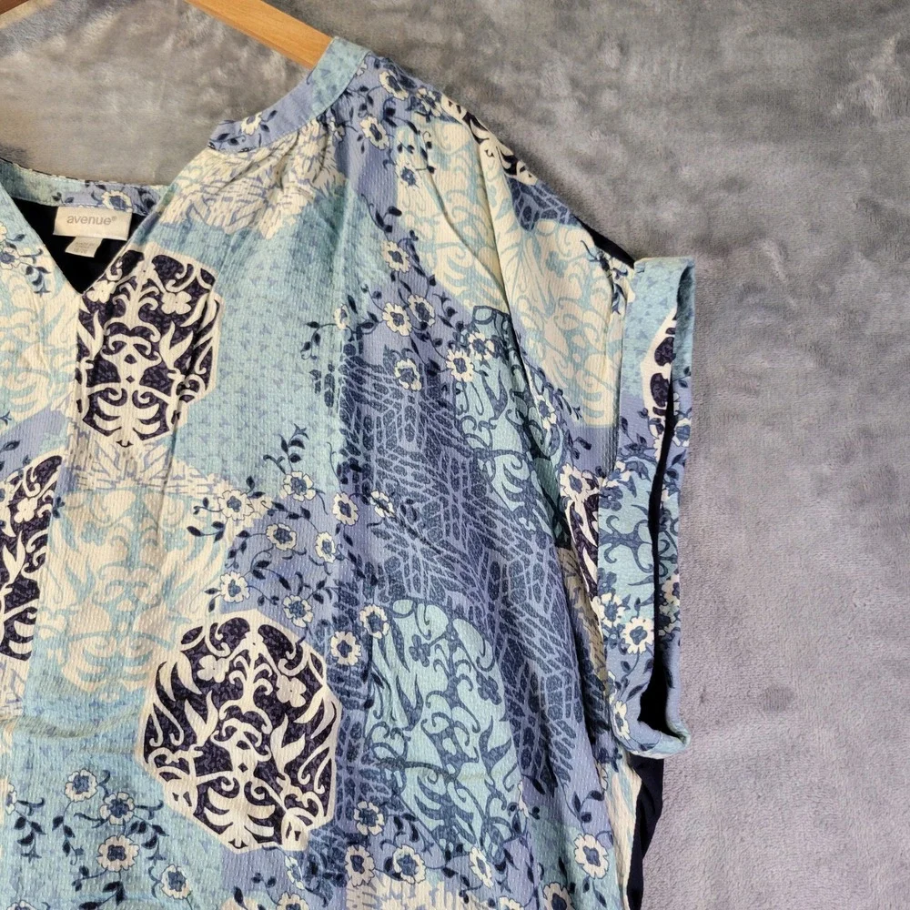 Avenue Womens Blue Patchwork Mixed Media Top‎ 18 20 Short Sleeve Boho Casual - Picture 5 of 10